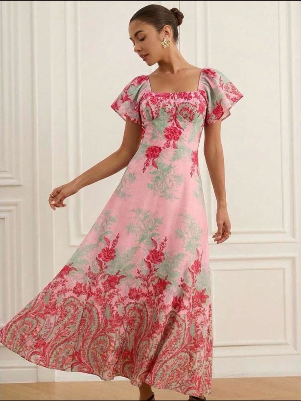 Size 12 Floral Pink Square-Neck Maxi Dress - Picture 4 of 10